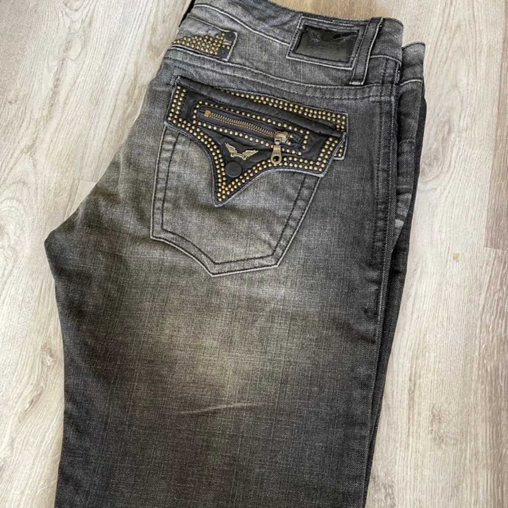 New Mens Robins Jeans Black Harley Studded Leather